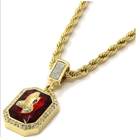 Gold Angel & Ruby Set Cz Pendant 24" & 30" Chain - Picture 4 of 6